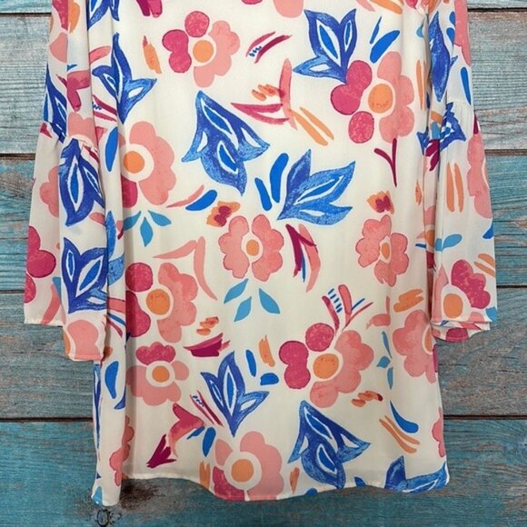 Everly Womens Floral Shift Dress Colorful Size S Bell Sleeve V Neck - Picture 4 of 13